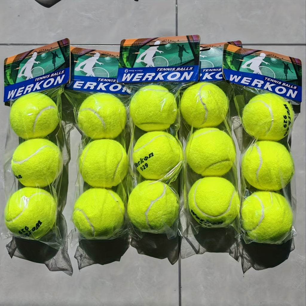 3pcs WERKON Durable High-Elasticity Tennis Balls for Training & Competition, Individually Wrapped, Fluorescent Yellow\u002FYellow, ITF for Advanced Play