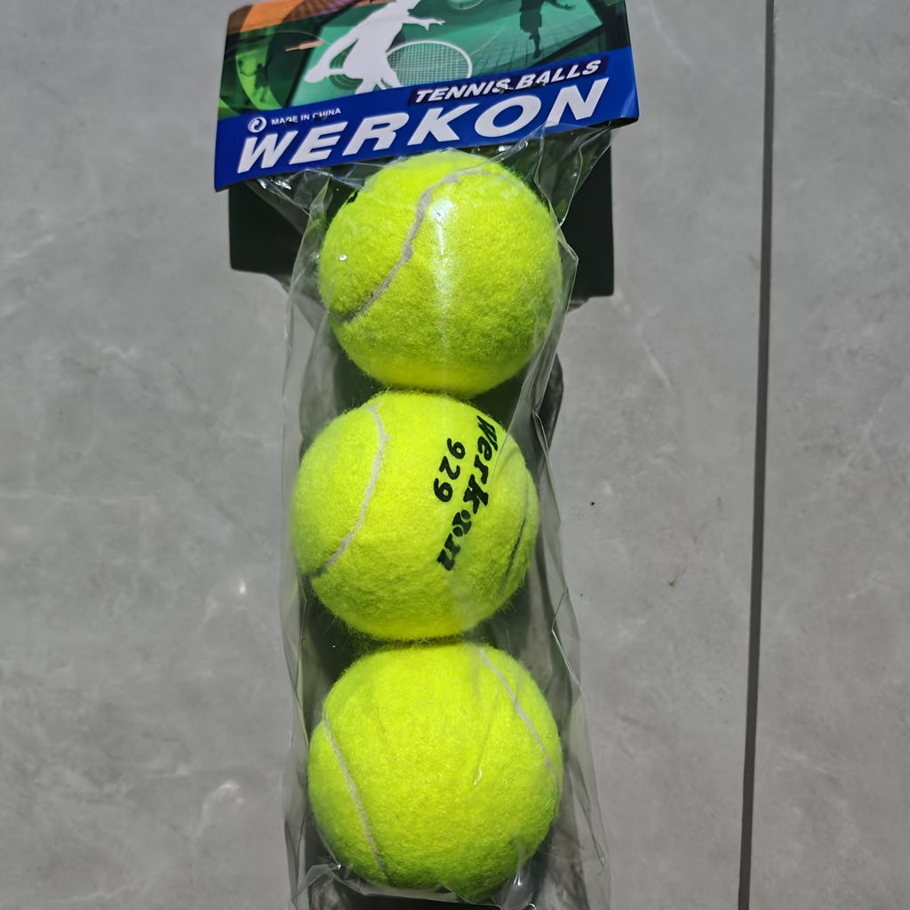 3pcs WERKON Durable High-Elasticity Tennis Balls for Training & Competition, Individually Wrapped, Fluorescent Yellow\u002FYellow, ITF for Advanced Play