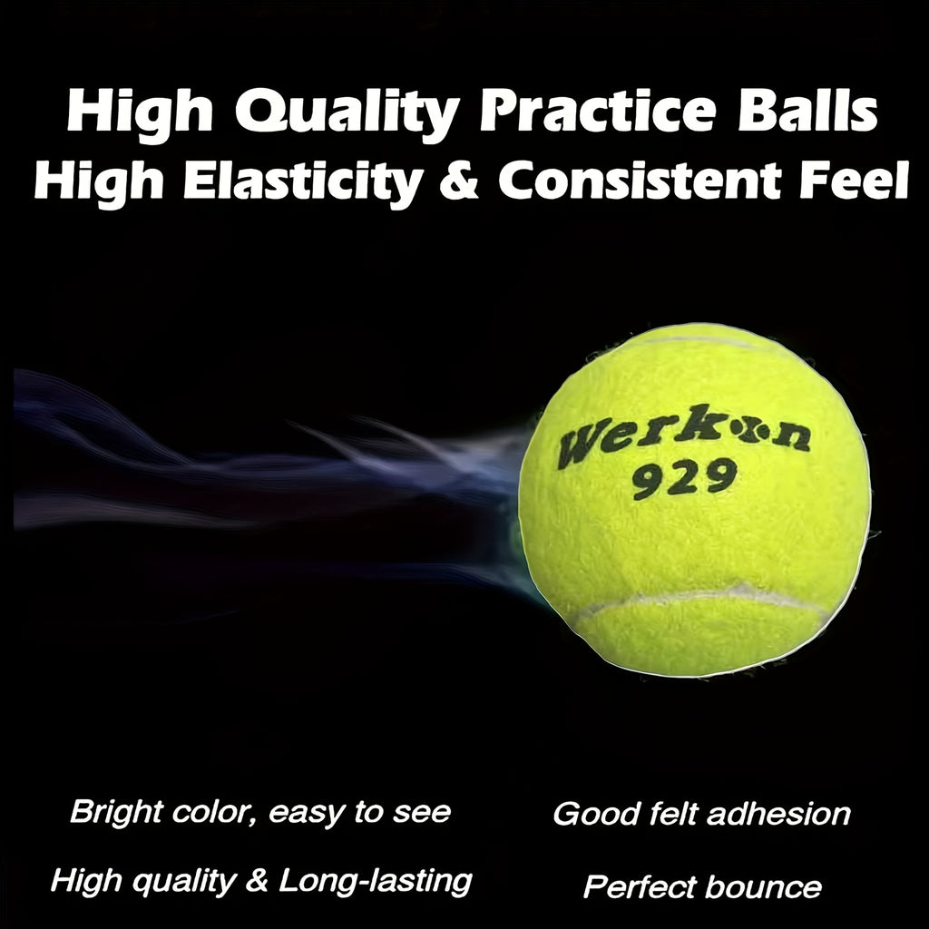 3pcs WERKON Durable High-Elasticity Tennis Balls for Training & Competition, Individually Wrapped, Fluorescent Yellow\u002FYellow, ITF for Advanced Play